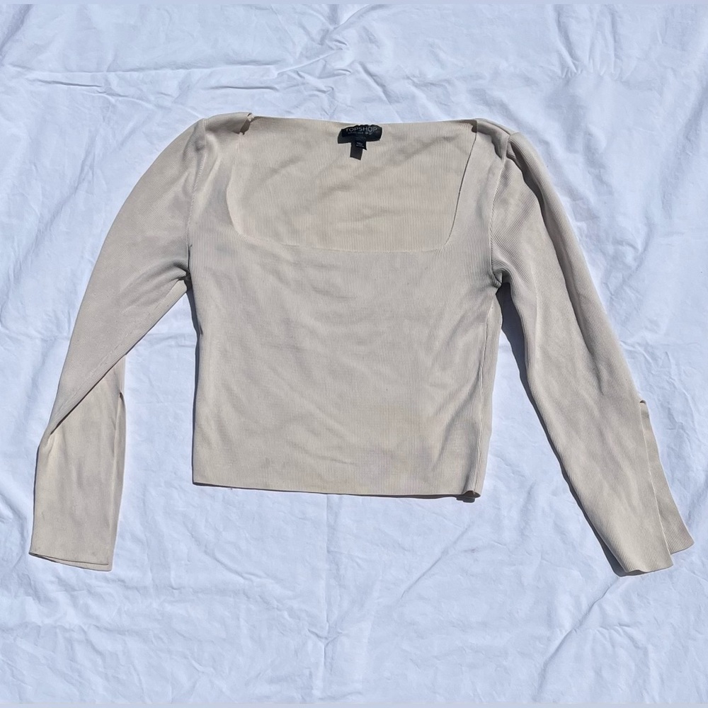 Top shop nude thick scoop neck top with cut out sleeves, cottage core vibes